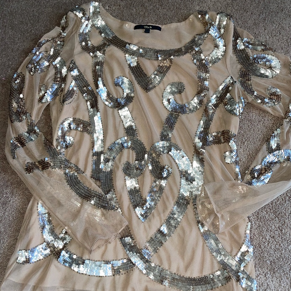 Women’s tan and gold sequins shirt